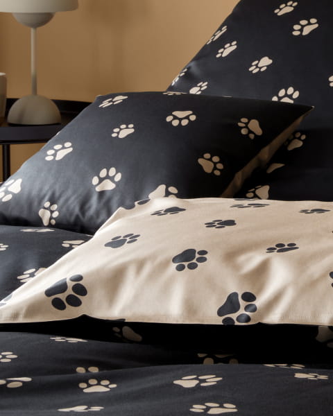 elegante Bettwäsche WE LOVE DOGS Paws 24541 - Farbe: Schwarz-Beige - 9 - 80x80 cm - 135x200 cm