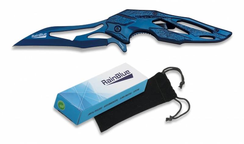 federunterstütztes Karambit Taschenmesser - blau Skelettmesser m Clip von RainBlue