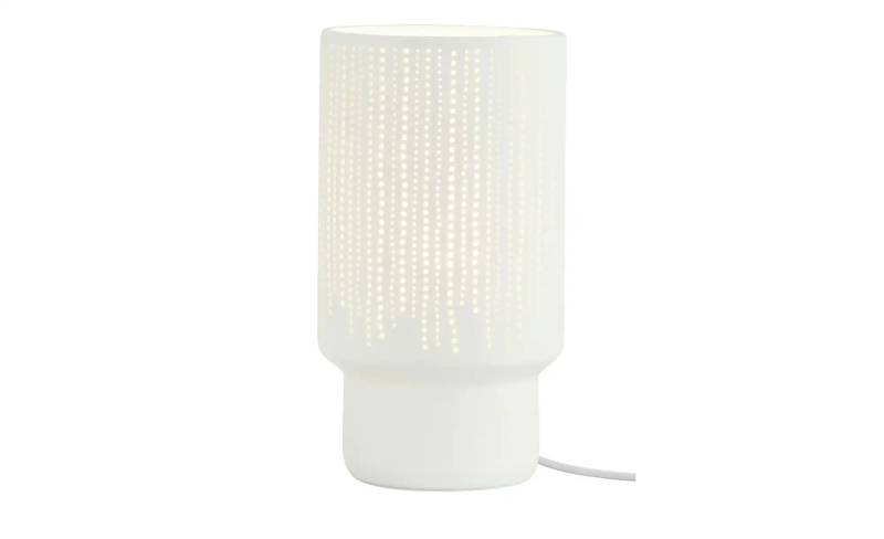 levelone Keramik-Tischleuchte  1-flammig  weiß `Streifen´   ¦ weiß ¦ Maße (cm): H: 23  Ø: 13.0 Sale > Lampen-Sale - Möbel Kraft