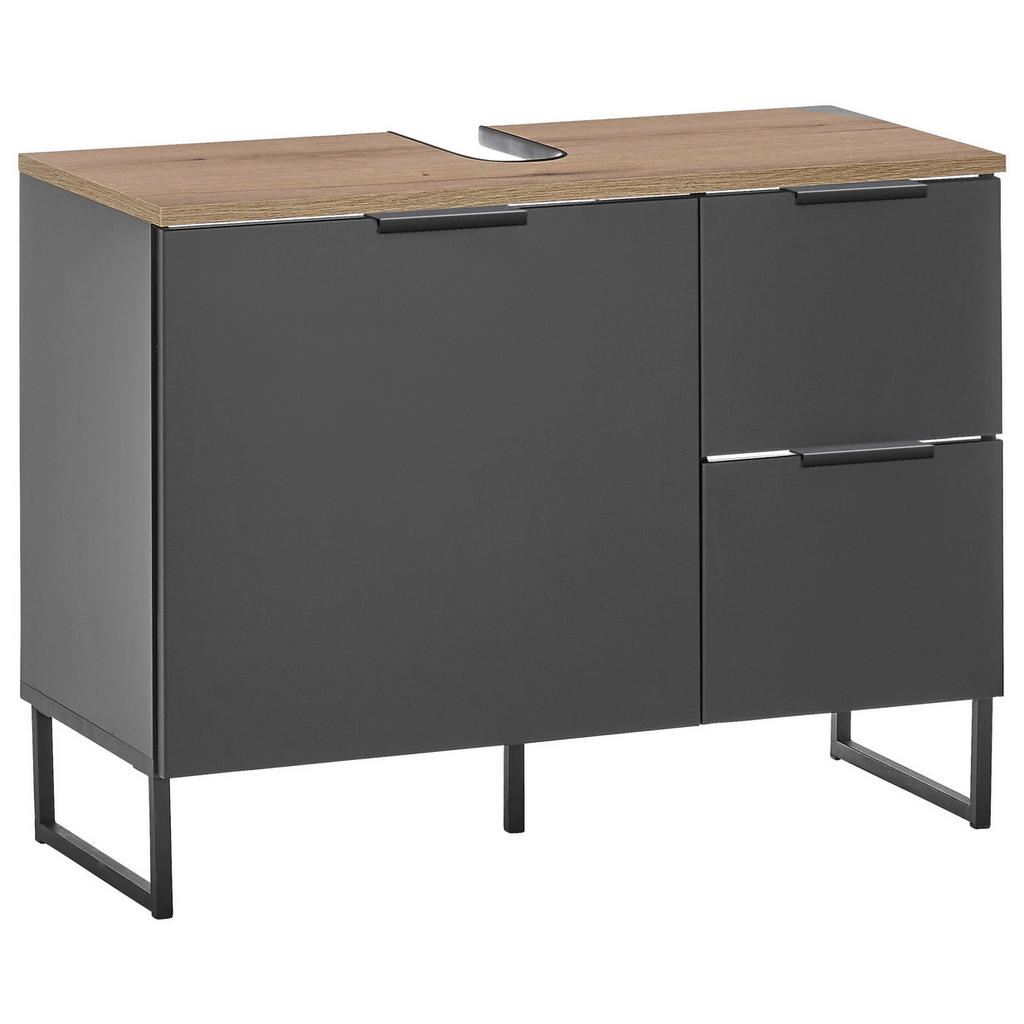 home24 WASCHBECKENUNTERSCHRANK Schwarz, Eiche