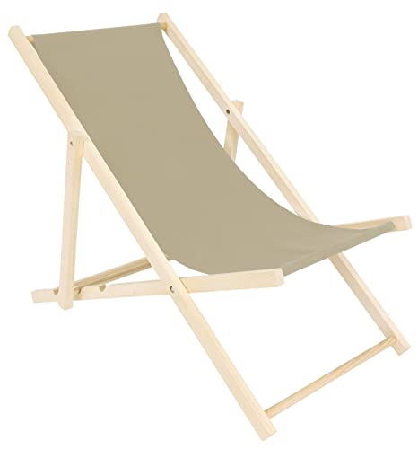 spec-wood Liege - Liegestuhl klappbar - Holzliegestuhl - RelaxLiege - Camping Stuhl - GartenLiege - wetterfest SonnenLiege - klappbar 119 cm x 58 cm Farbe Beige - Klappstuhl Holz von spec-wood