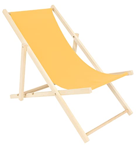 spec-wood Liege - Liegestuhl klappbar - Holzliegestuhl - RelaxLiege - Camping Stuhl - GartenLiege - wetterfest SonnenLiege - klappbar 119 cm x 58 cm Farbe Gelb - Klappstuhl Holz von spec-wood