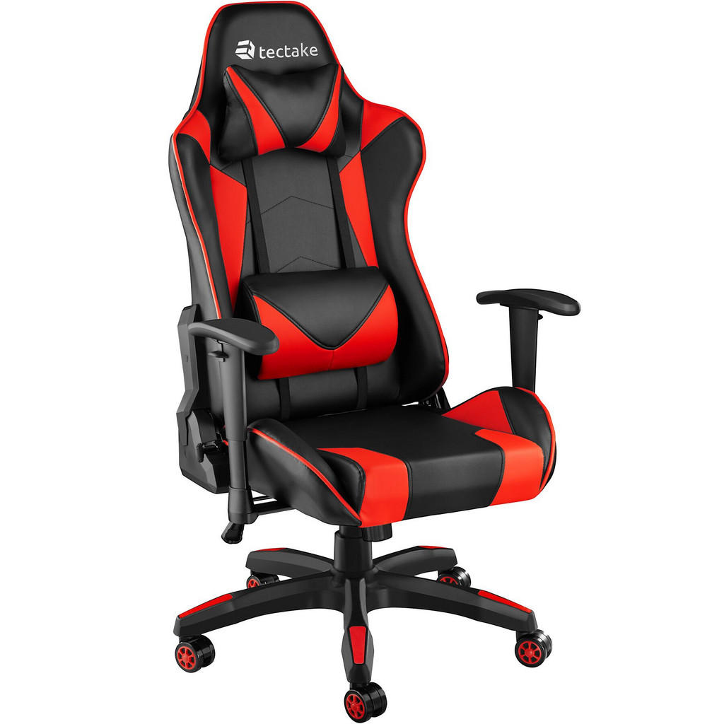 tectake Racing-Gamingstuhl, Schwarz, Rot, Textil, 68x125x69 cm, Kinder- & Jugendzimmer, Jugendmöbel, Gamingstühle von tectake