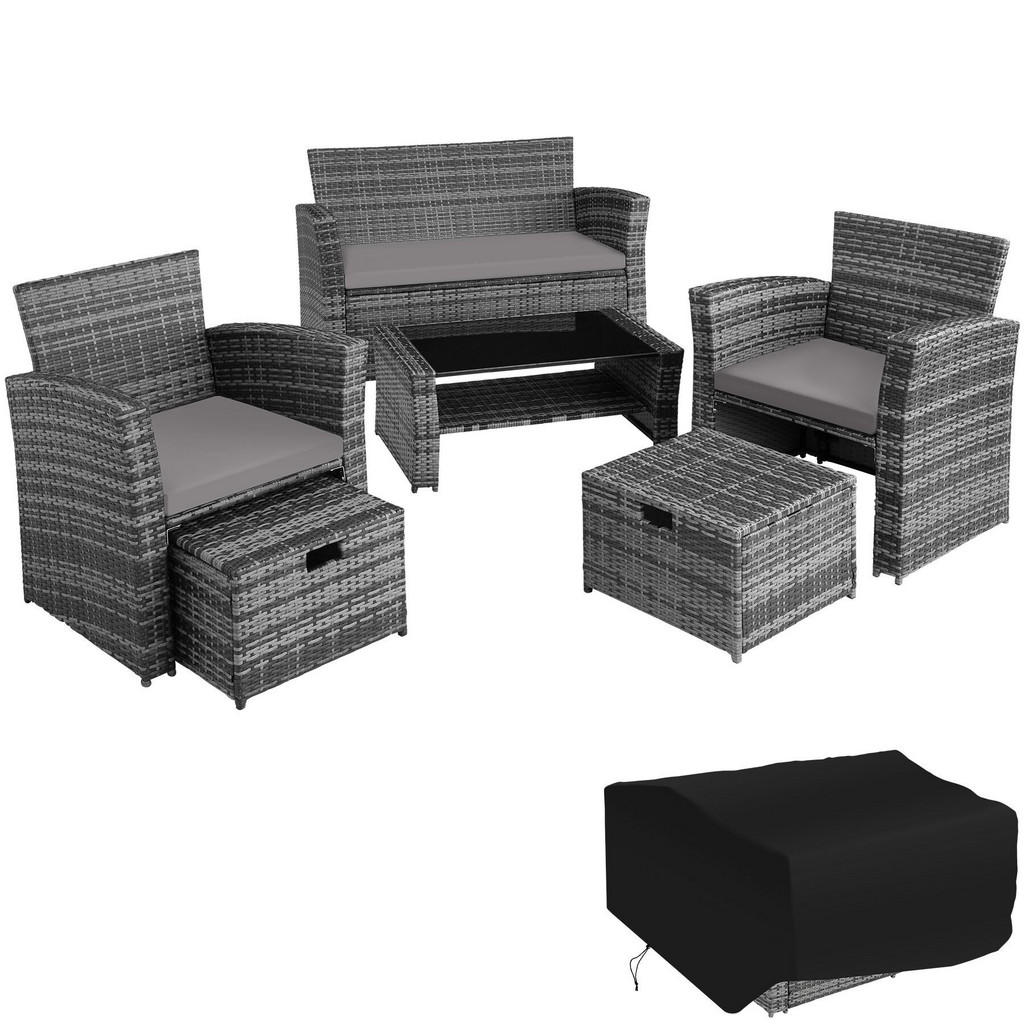 tectake Rattan, Grau, Kunststoff, Rechteckig, Gartenmöbel, Gartenmöbel-Sets von tectake