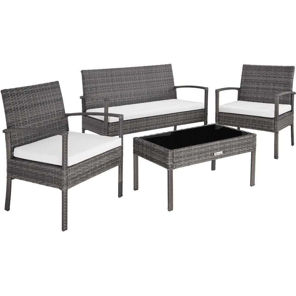 tectake Rattan, Grau, Kunststoff, Rechteckig, Loungemöbel, Loungemöbel-Sets von tectake