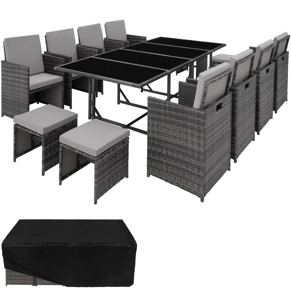 tectake Rattan, Grau, Hellgrau, Kunststoff, Rechteckig, Gartenmöbel, Gartenmöbel-Sets von tectake