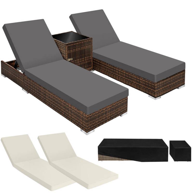 tectake RATTAN-SONNENLIEGE Braun