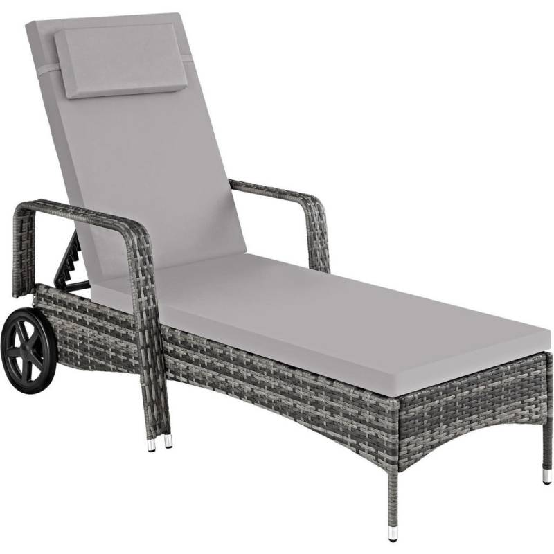 tectake RATTAN-SONNENLIEGE Grau