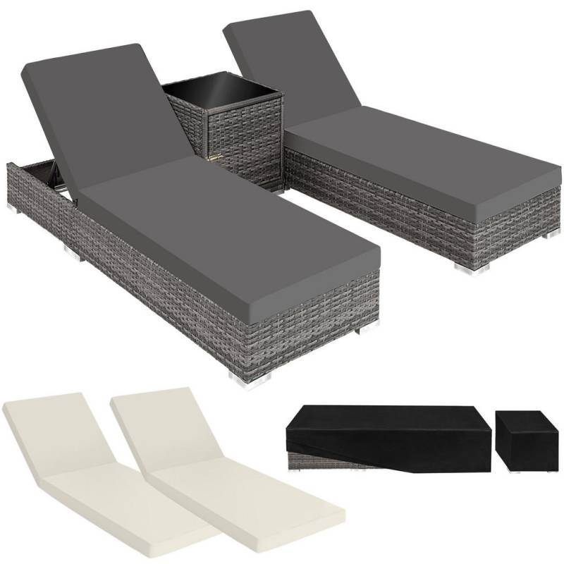 tectake RATTAN-SONNENLIEGEN Grau