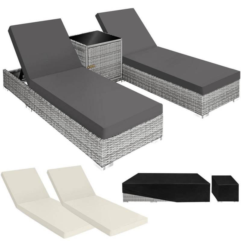 tectake RATTAN-SONNENLIEGEN Hellgrau