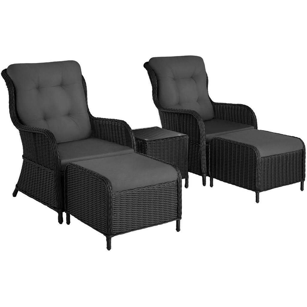 tectake Rattan, Schwarz, Grau, Kunststoff, Organisch, Gartenmöbel, Gartenmöbel-Sets von tectake