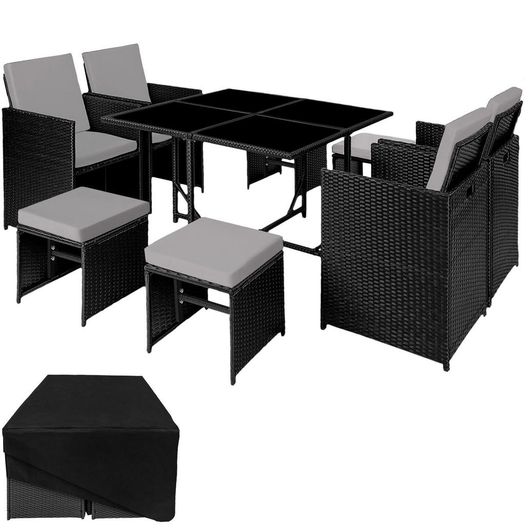 tectake Rattan, Schwarz, Grau, Kunststoff, Rechteckig, Gartenmöbel, Gartenmöbel-Sets von tectake