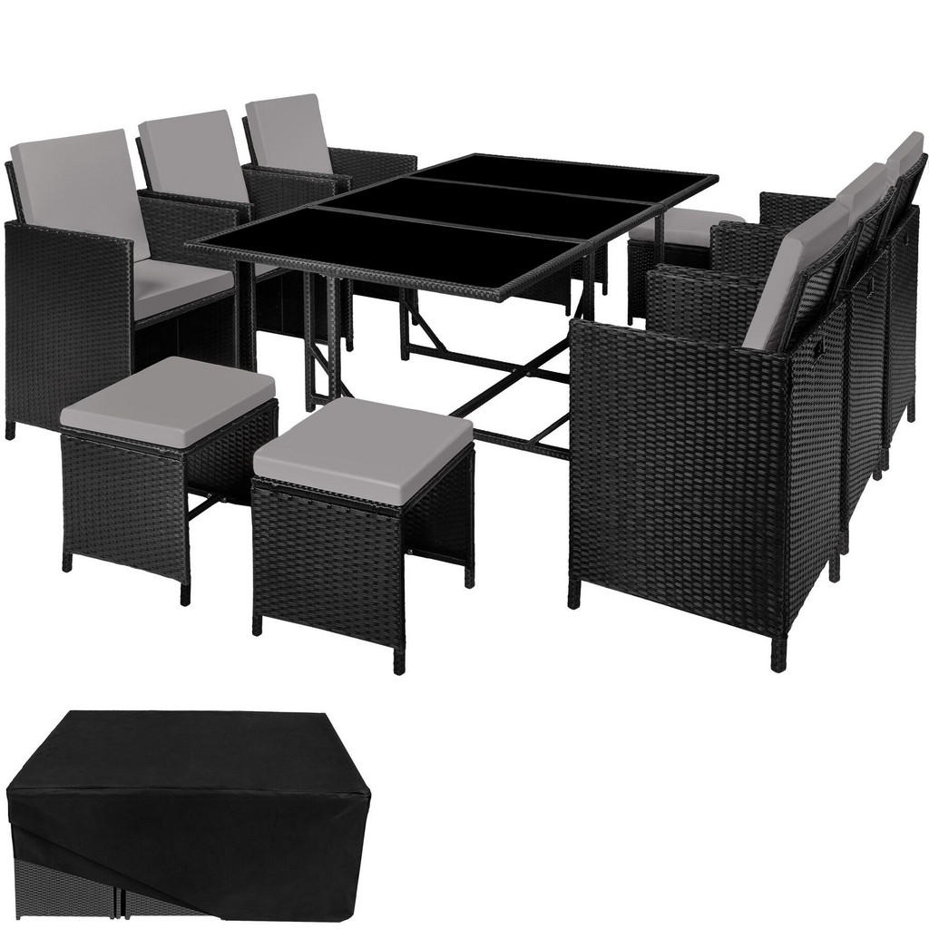 tectake Rattan, Schwarz, Grau, Kunststoff, Rechteckig, Gartenmöbel, Gartenmöbel-Sets von tectake