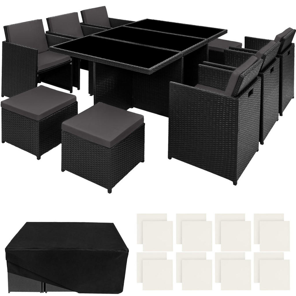 tectake Rattan, Schwarz, Kunststoff, Rechteckig, Gartenmöbel, Gartenmöbel-Sets von tectake