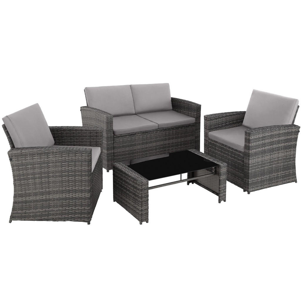 tectake Rattanlounge, Grau, Kunststoff, Rechteckig, Loungemöbel, Gartenlounge-Sets tectake Rattanlounge, Grau, Kunststoff, Rechteckig, Loungemöbel, Gartenlounge-Sets von tectake