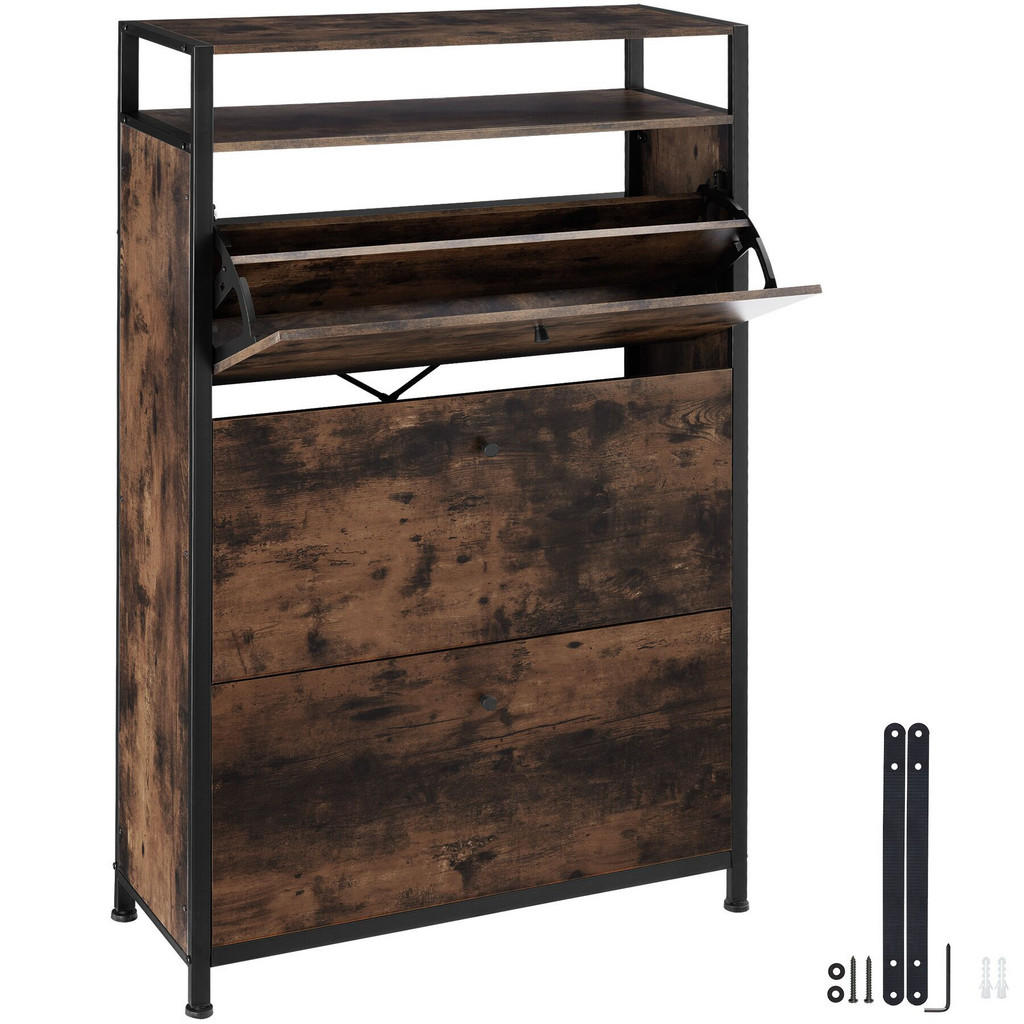 tectake Schuhschrank, Rost, Holzwerkstoff, Rechteckig, 32x130x81 cm, Garderobe, Schuhaufbewahrung, Schuhkipper von tectake