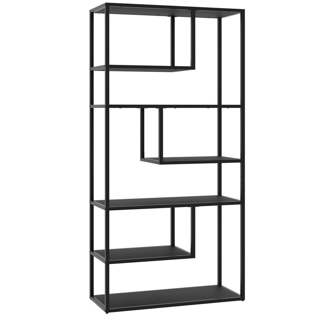 tectake Standregal, Schwarz, Holzwerkstoff, Beton Optik, Rechteckig, 85x188x35 cm, Wohnzimmer, Regale, Bücherregale von tectake