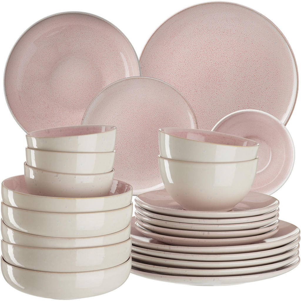 tectake Tafelservice, Rosa, Keramik, 26.5x2.5x26.5 cm, Essen & Trinken, Geschirr, Geschirr-Sets von tectake