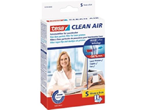 tesa Clean Air Feinstaubfilter Größe S 10 x 8 cm - für Laserdrucker, Fax- und Kopiergeräte - Hält bis zu 94%* aller Feinstaubpartikel zurück - TÜV NORD bestätigter Schutz vor Feinst