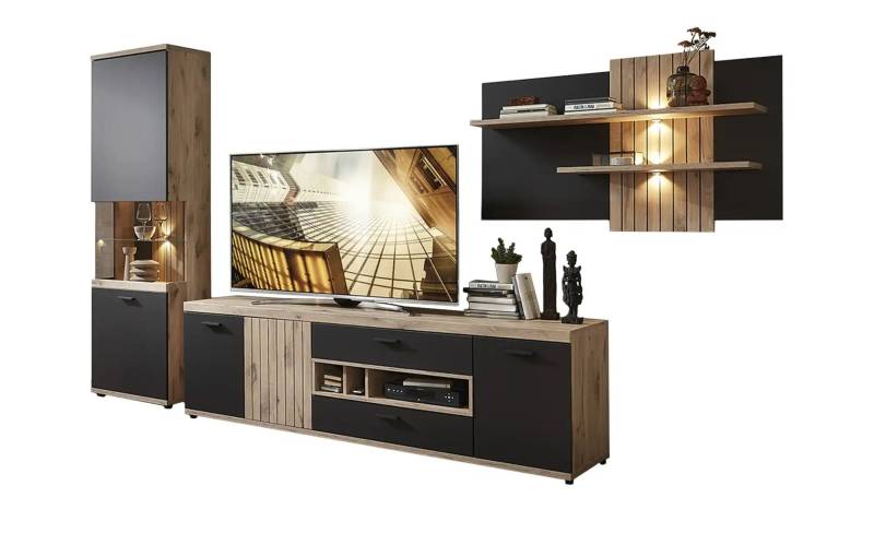 uno Wohnkombination  Lamella ¦ grau ¦ Maße (cm): B: 330 H: 205 T: 50.0 Kommoden & Sideboards > Wohnwände - Höffner