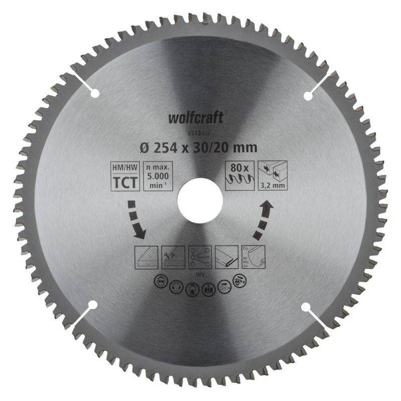 wolfcraft 1 Kapp/Gehr.sägeblatt HM 80 Zähne ø254mm - 6543000 von wolfcraft