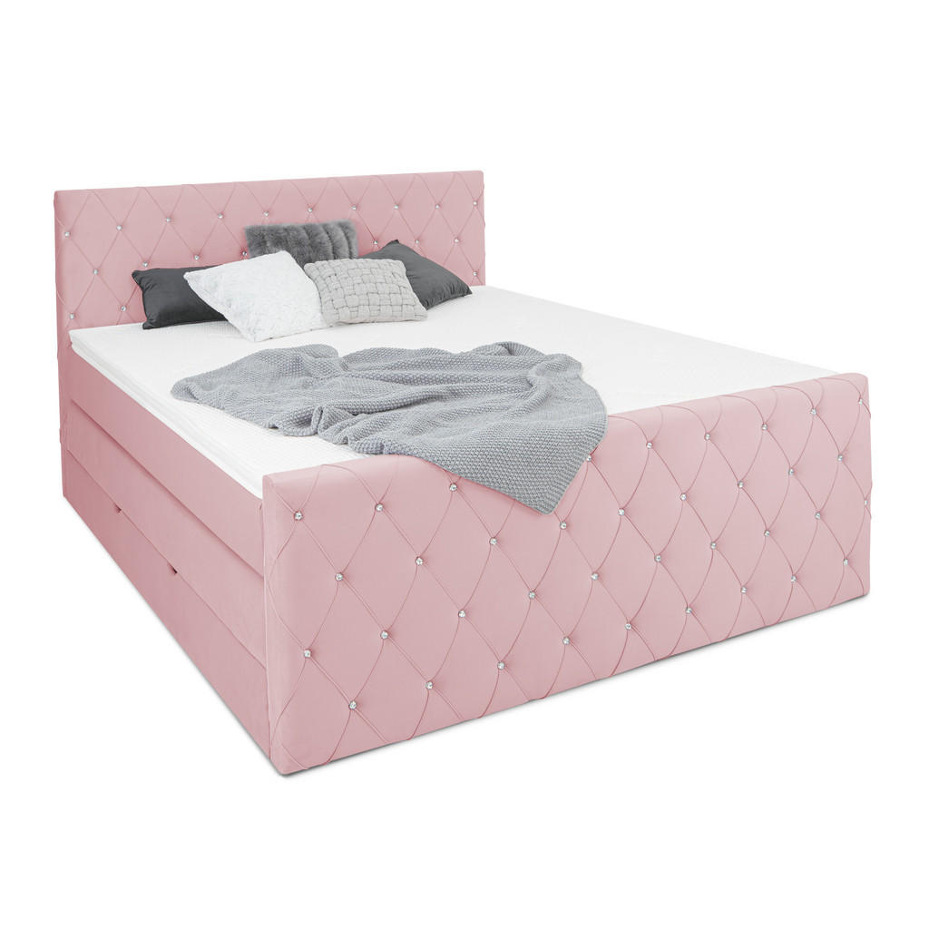 wonello Boxspringbett, Rosa, Textil, H4, Höhe ca. 200 cm, 180x200 cm, Schlafzimmer, Betten, Boxspringbetten von wonello