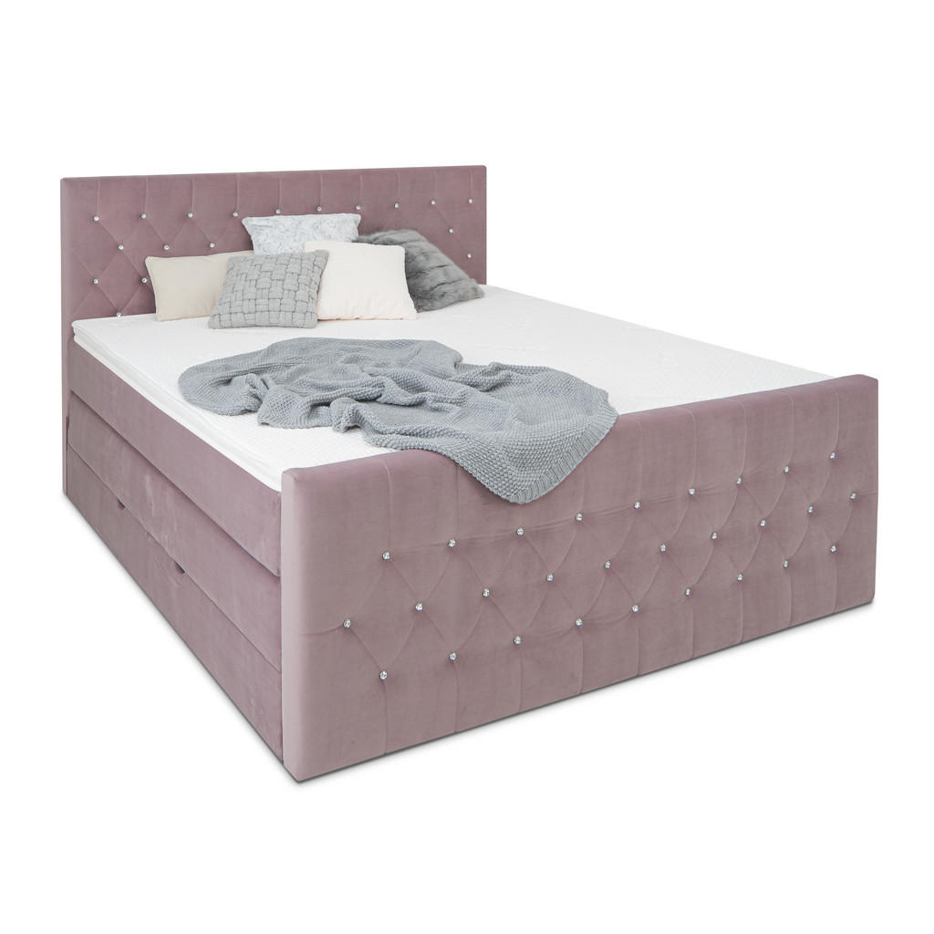 wonello Boxspringbett, Rosa, Textil, H4, Höhe ca. 20 cm, 180x200 cm, Schlafzimmer, Betten, Boxspringbetten von wonello