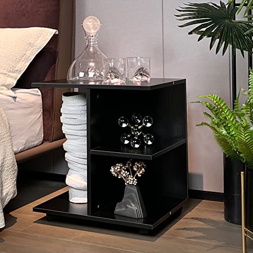 wwawwo Nachttisch Moderner Beistelltisch mit offenem Regal, Holz-Nachttisch mit rollenden Rädern, Nachtdruckerständer Aufbewahrungsregal, Schwarz Finish wwawwo Nachttisch Moderner Beistelltisch mit offenem Regal, Holz-Nachttisch mit rollenden Rädern, Nachtdruckerständer Aufbewahrungsregal, Schwarz Finish von wwawwo