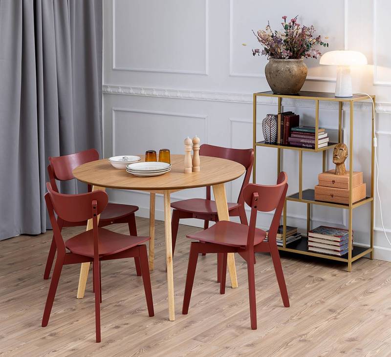 home24 Esszimmerstuhl 2er-Set 45 x 80 x 55cm Braun/Burgunderrot von home24