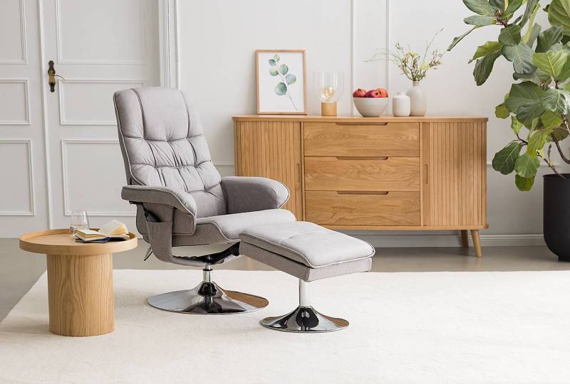 home24 Massagesessel Wilber Grau/Hellgrau Microfaser 74 x 107 x 78cm von home24