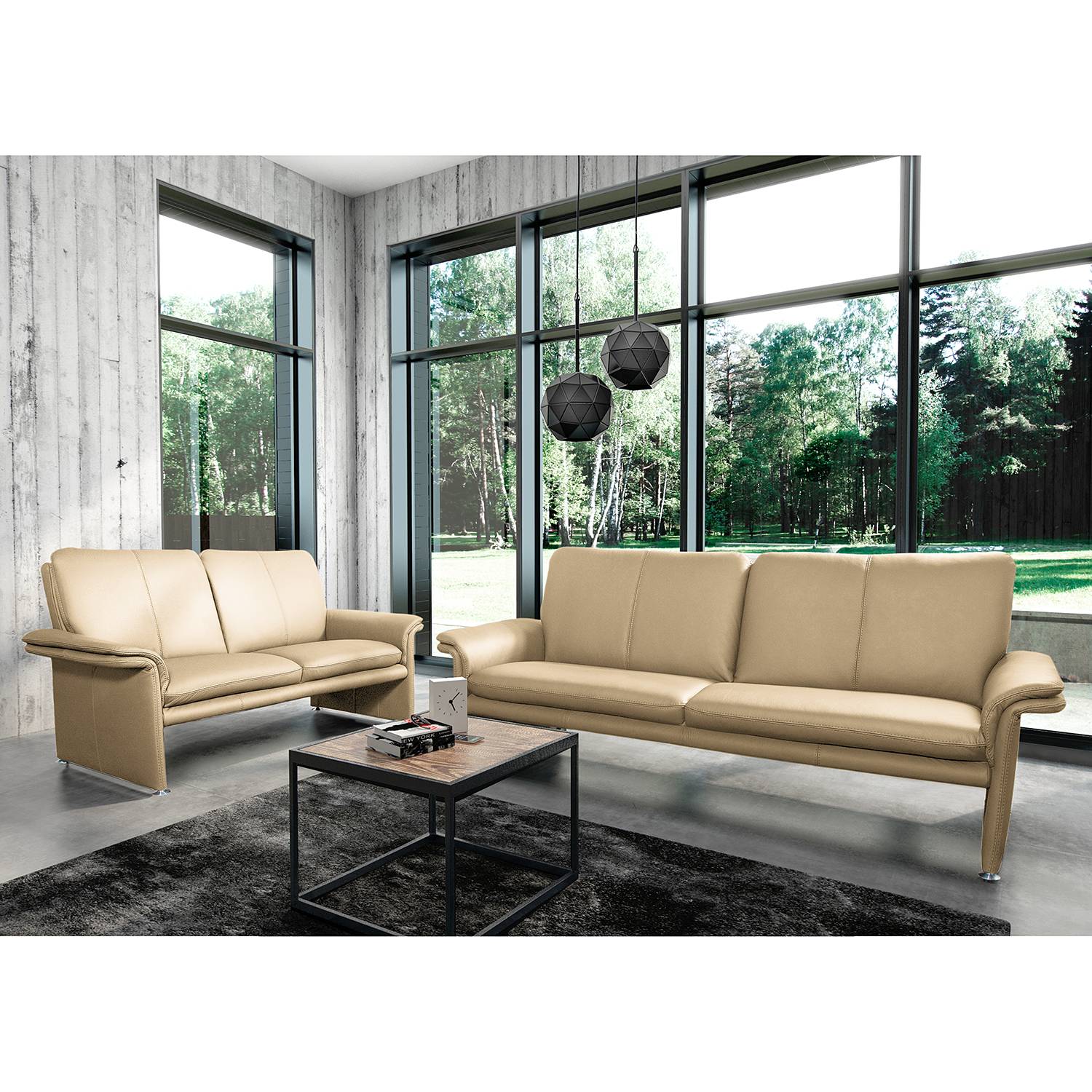 Modoform Sofa Capri 2,5-Sitzer Beige Echtleder 196x90x88 cm (BxHxT) Modern von home24