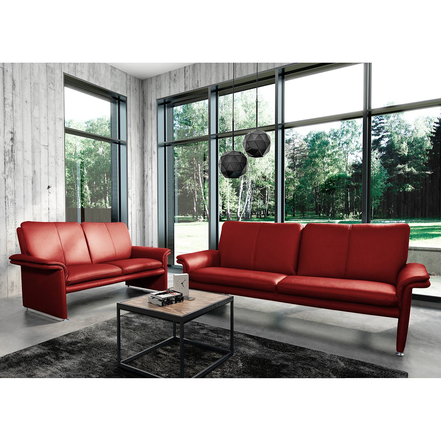 Modoform Sofa Capri 2,5-Sitzer Rot Echtleder 196x90x88 cm (BxHxT) Modern von home24