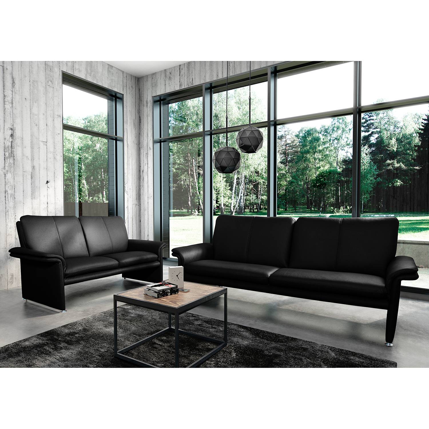 Modoform Sofa Capri 2,5-Sitzer Schwarz Echtleder 196x90x88 cm (BxHxT) Modern von home24