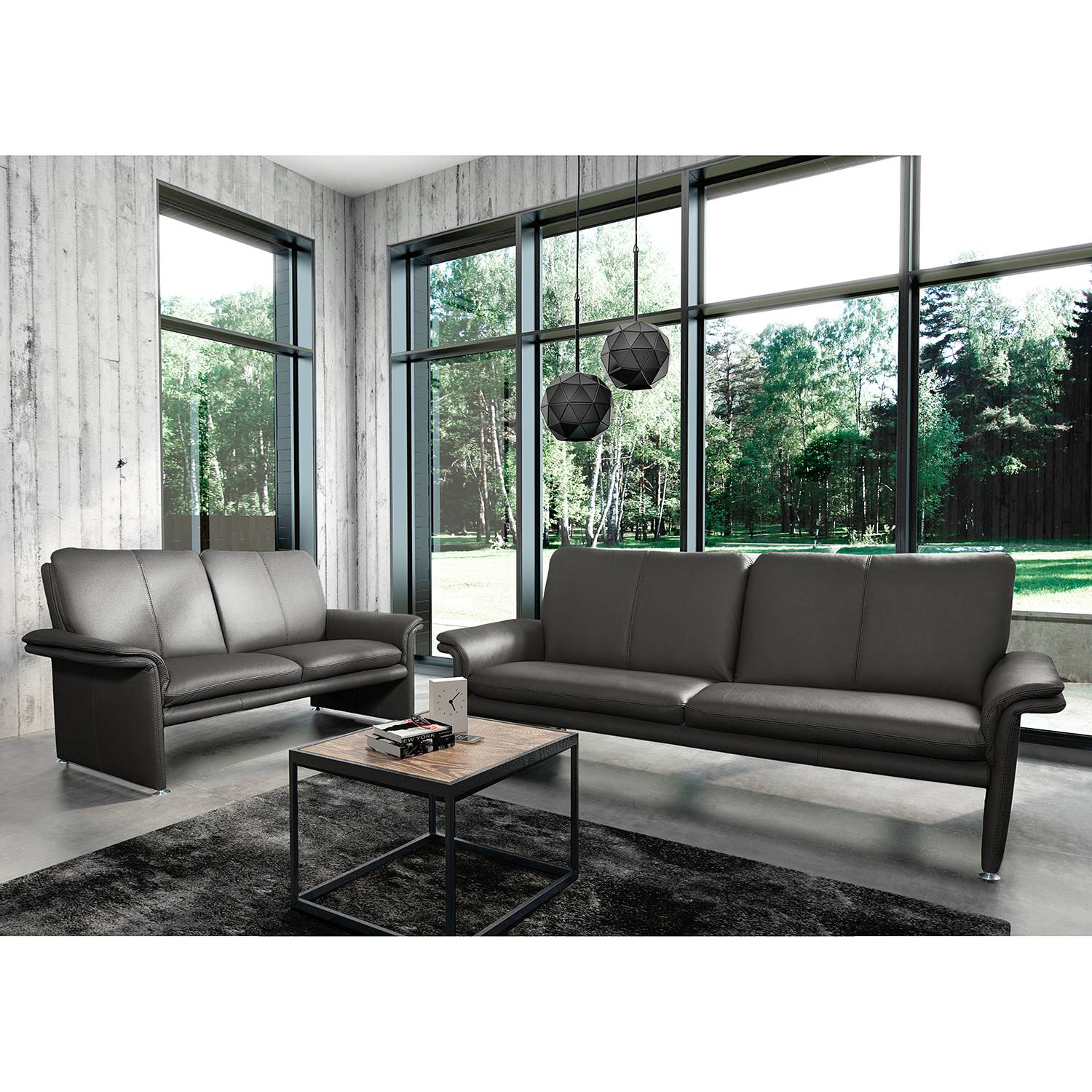 Modoform Sofa Capri 2-Sitzer Anthrazit Echtleder 164x90x88 cm (BxHxT) Modern von home24