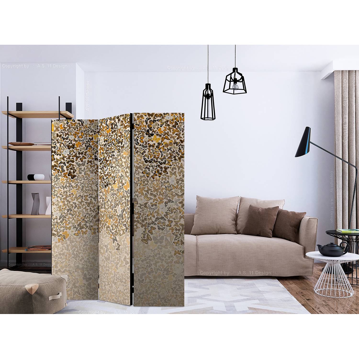 home24 Paravent Art & Butterflies Vlies / Buche Braun 135 x 172cm von home24