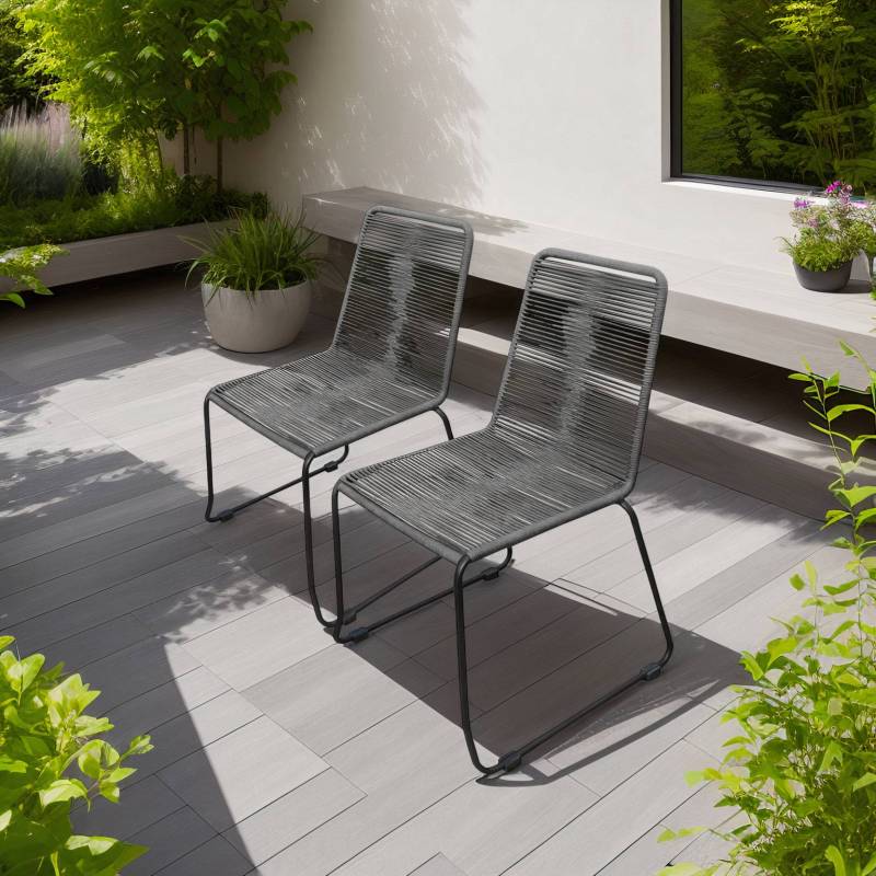home24 Gartenstuhl Taramoa 2er-Set Gestell: Metall, pulverbeschichtet Geflecht: Textil Grau/Grau 58 x 86 x 61cm von home24