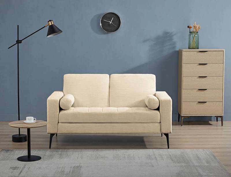home24 2-Sitzer Beige Cord 142 x 82 x 76cm von home24