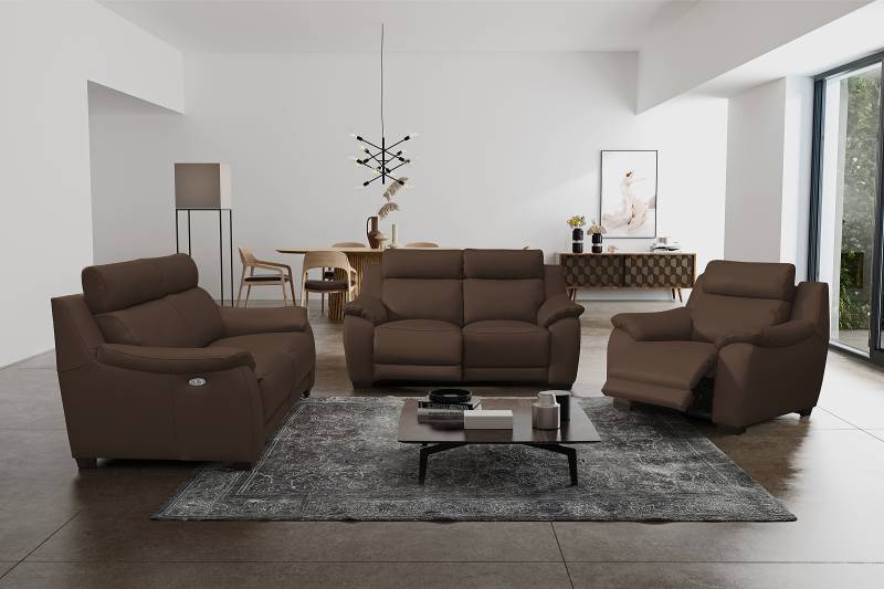 home24 2-Sitzer Sofa Bankoba mit Relaxfunktion Braun Echtleder Domna 169 x 98 x 97cm Modern von home24