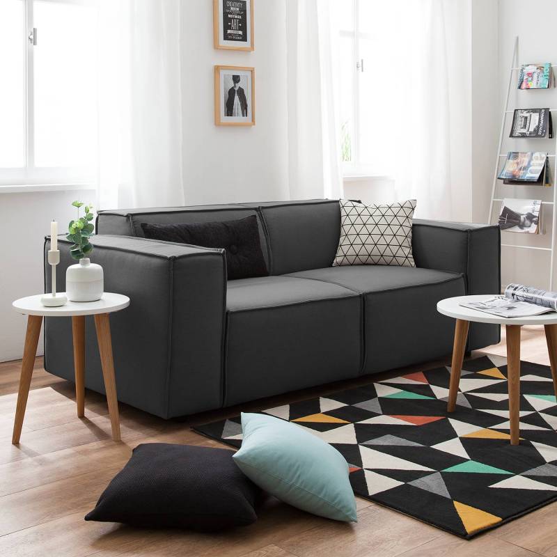 home24 2-Sitzer Sofa Grau Webstoff Osta 189 x 70 x 96cm Keine Funktion Modern von home24