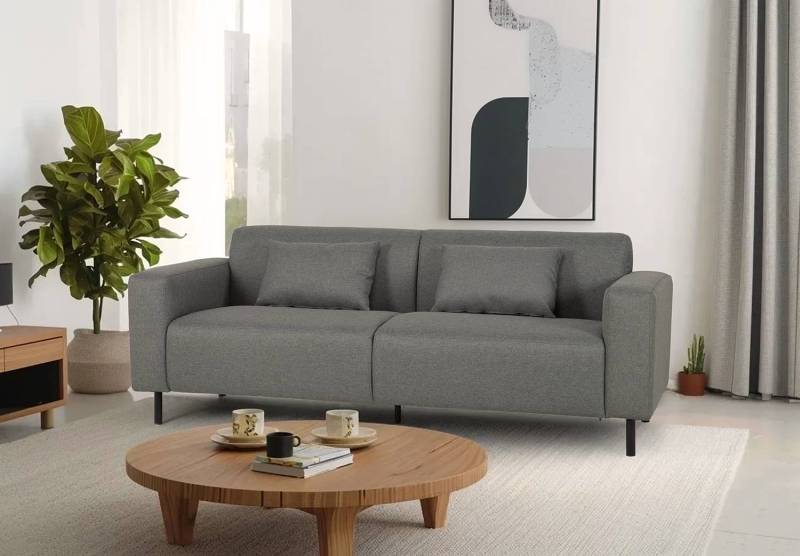 home24 2-Sitzer Sofa Grau Webstoff 204 x 76 x 79cm von home24