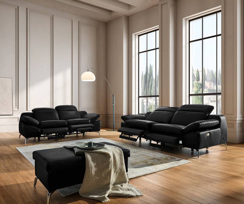 home24 2-Sitzer Sofa Schwarz Echtleder Domna 194 x 83 x 110cm Chrom glänzend Modern von home24