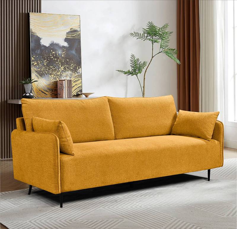 home24 3-Sitzer Sofa KOLAKO Gelb Webstoff Analyn 193 x 87 x 83cm Modern von home24