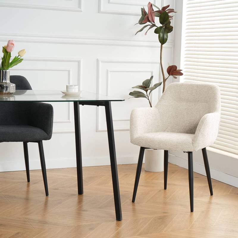 home24 Armlehnenstuhl Ecunda 2er-Set 57 x 86 x 62cm Beige/Beige von home24