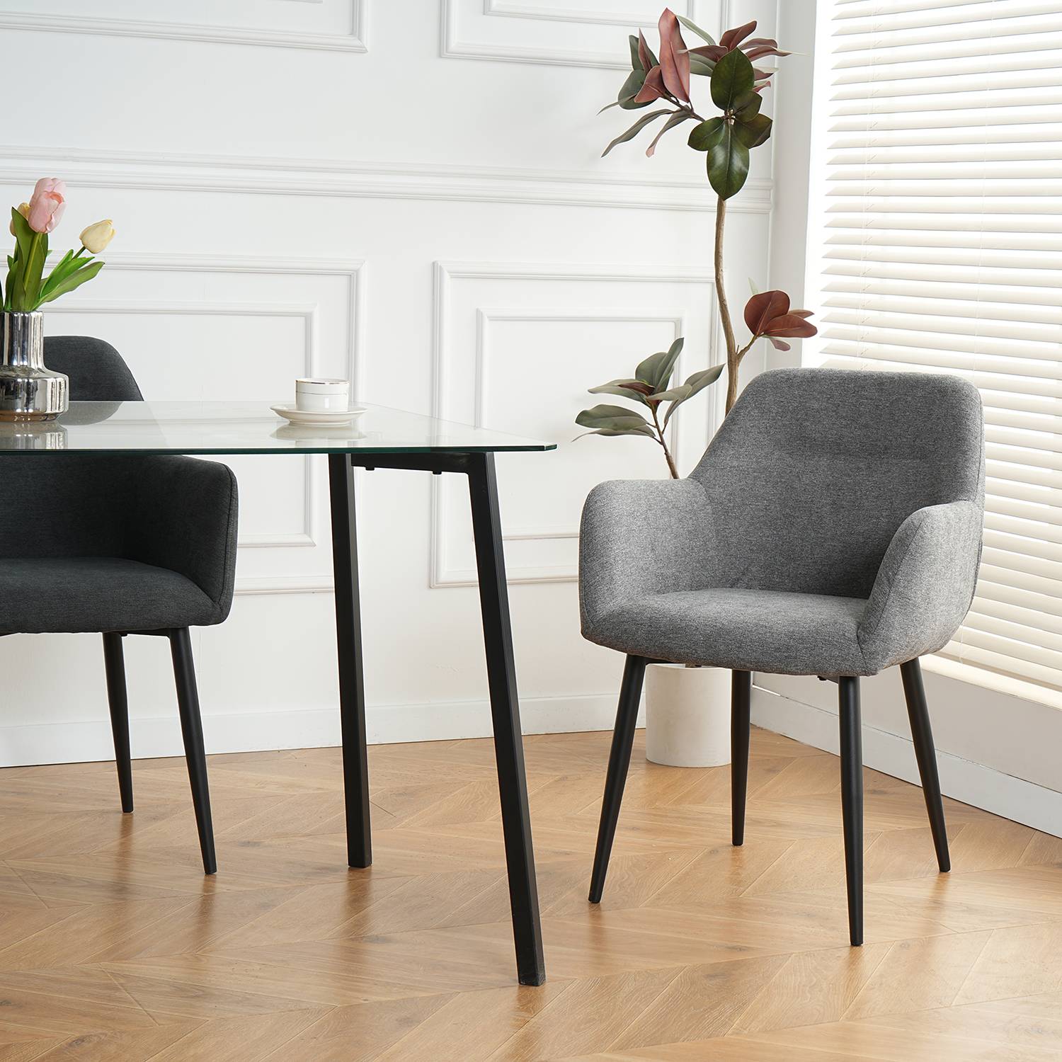 home24 Armlehnenstuhl Ecunda 2er-Set 57 x 86 x 62cm Grau/Grau von home24