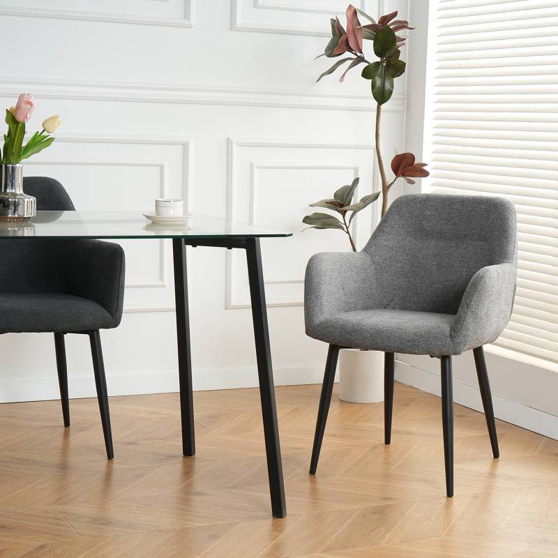 home24 Armlehnenstuhl Ecunda 2er-Set 57 x 86 x 62cm Grau/Grau von home24