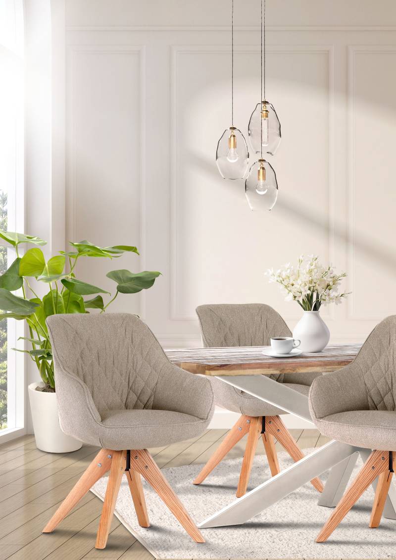 home24 Drehbarer Armlehnenstuhl GUDHI 2er-Set 60 x 83 x 65cm Beige/Beige Eiche Natur von home24