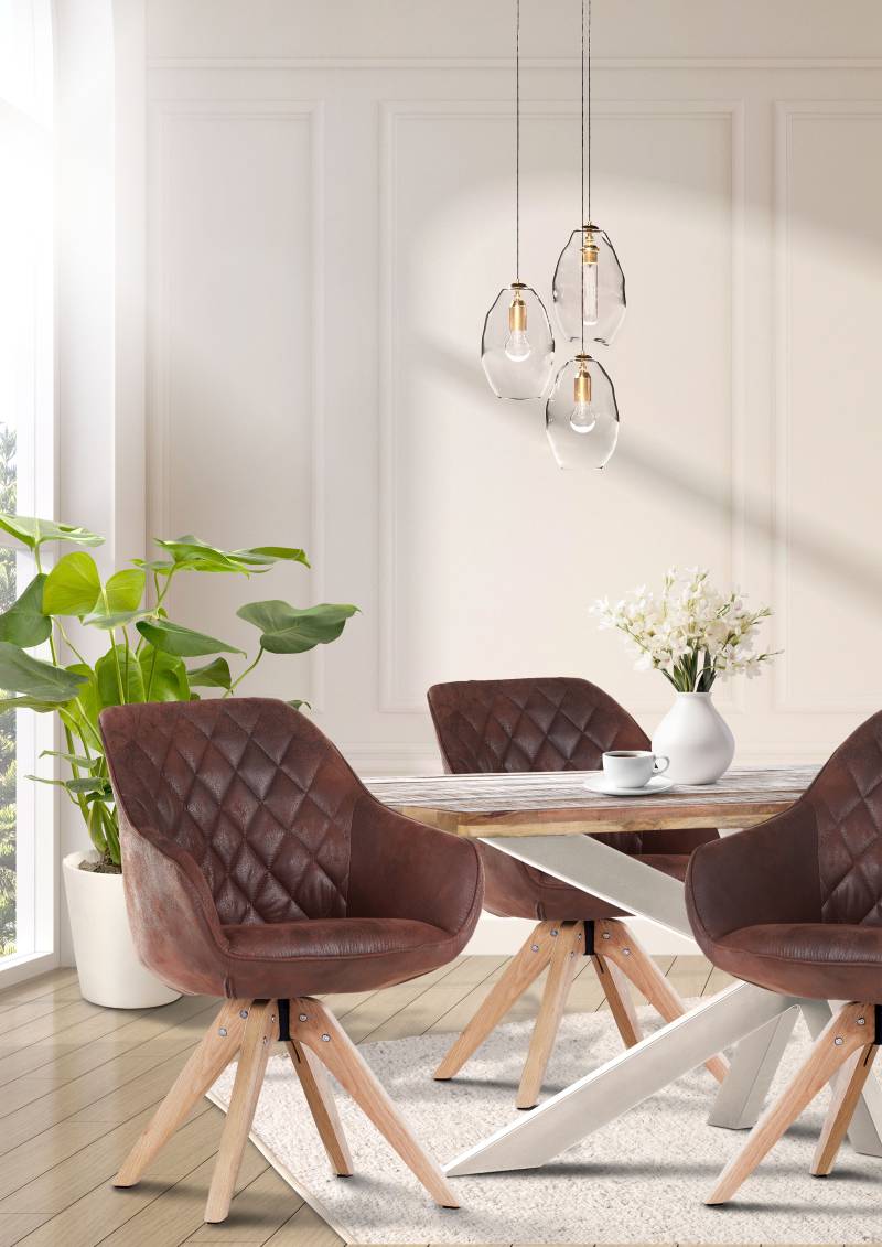 home24 Drehbarer Armlehnenstuhl GUDHI 2er-Set 60 x 83 x 65cm Braun/Braun Eiche Natur von home24