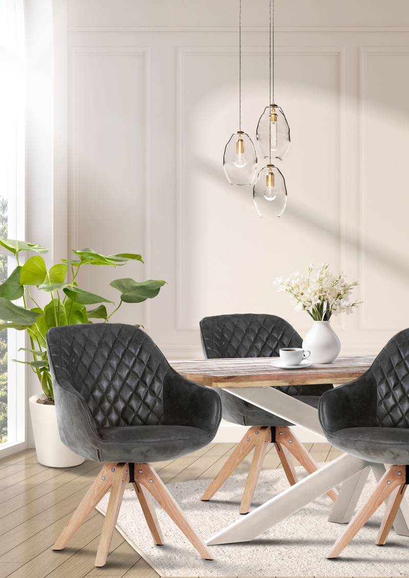 home24 Drehbarer Armlehnenstuhl GUDHI 2er-Set 60 x 83 x 65cm Grau/Schwarz Eiche Natur von home24