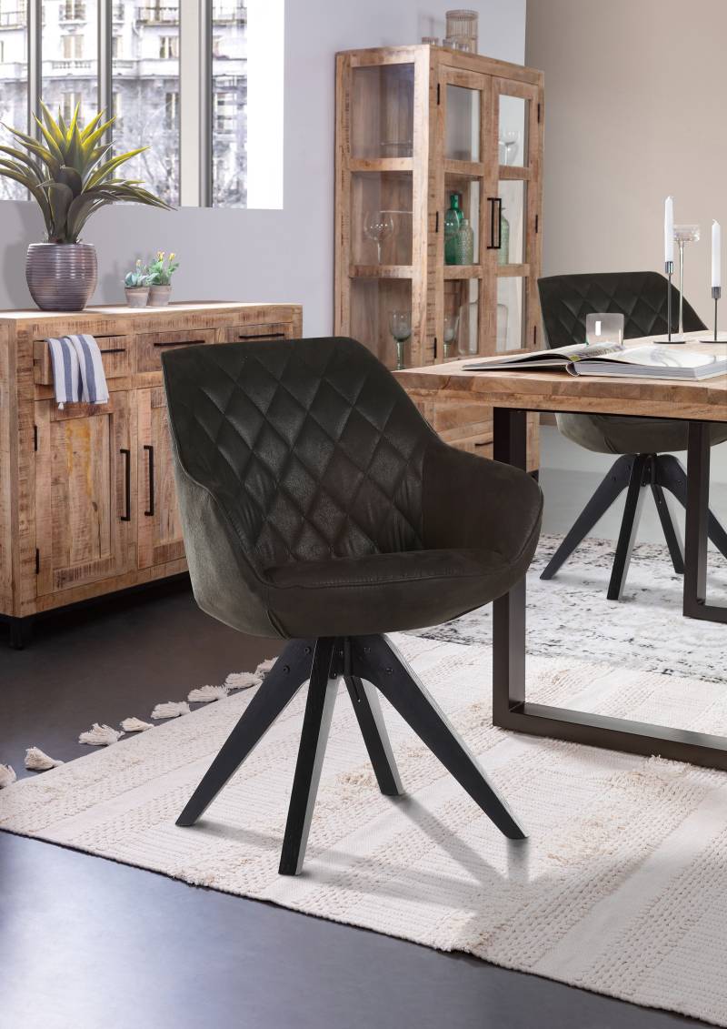 home24 Drehbarer Armlehnenstuhl GUDHI 2er-Set 60 x 83 x 65cm Grau/Schwarz Schwarz von home24