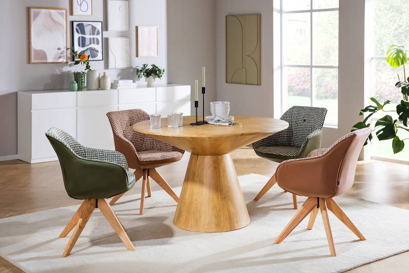 home24 Drehbarer Armlehnenstuhl LIBBO 2er-Set 58 x 81 x 65cm Grün/Olivgrün Eiche Natur von home24